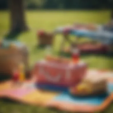 Vibrant Outdoor Picnic Setup Vibrant outdoor picnic setup with colorful plastic mat