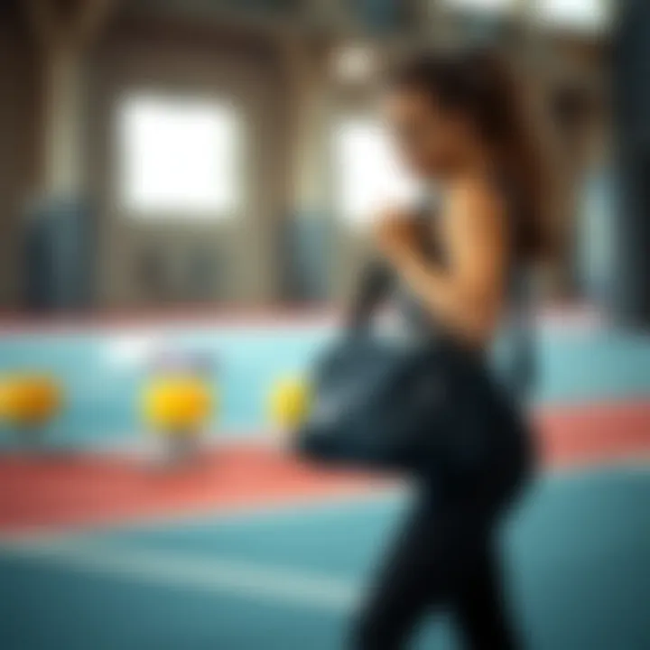 Fitness enthusiast using a gym bag with waterproof compartment