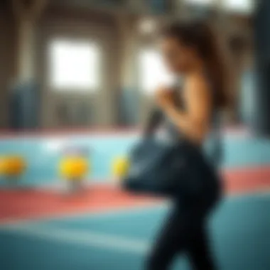 Fitness Enthusiast with a Waterproof Gym Bag Fitness enthusiast using a gym bag with waterproof compartment