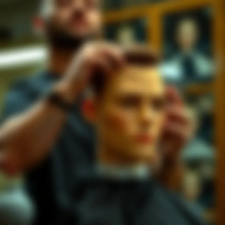 Barber utilizing a mannequin head for practice