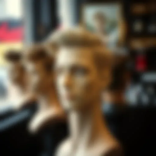 Stylized mannequin head showcasing various hairstyles