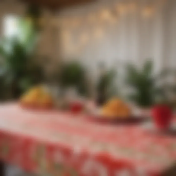 Durable Hawaiian plastic tablecloth in a festive setup