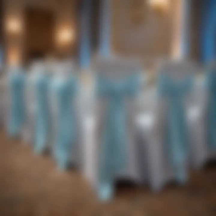 Light blue spandex chair sashes used in a sophisticated event setting