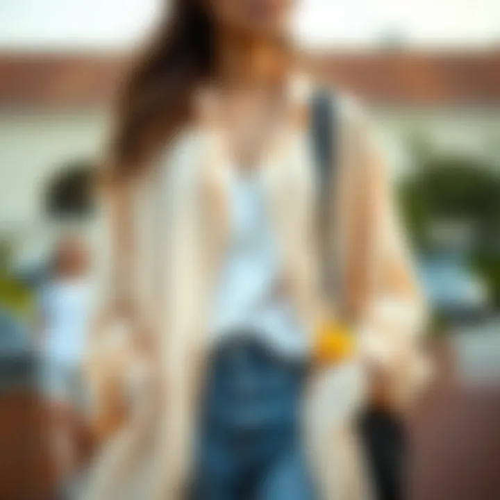Fashionable layering with long sleeve chiffon jacket over a casual outfit