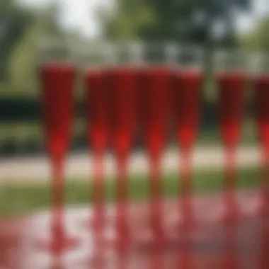 Red Flutes Enhancing Outdoor Celebrations Red plastic champagne flutes at an outdoor event