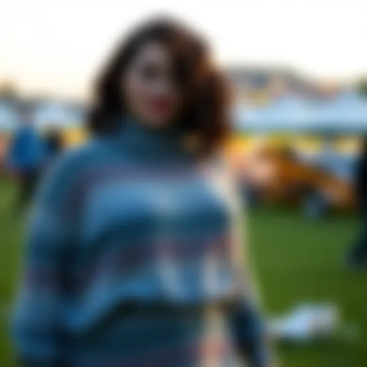 Plus-size individual showcasing a chic sweater dress at an outdoor event