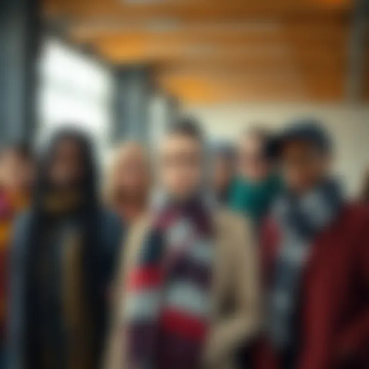 Diverse Styling Techniques with Scarves A group of diverse individuals showcasing different styling techniques with extra long scarves