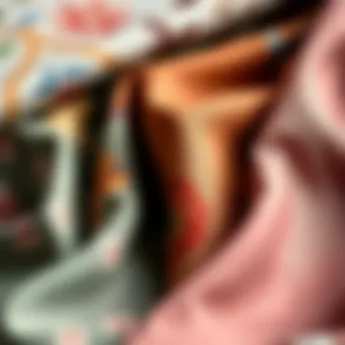 Diverse Fabric Textures An elegant arrangement of fabric swatches highlighting various textures suitable for floral pant sets.