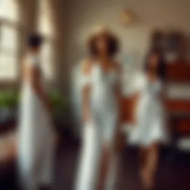 Silhouette Variations of the White Summer Dress Diverse silhouettes of white summer dresses showcased in a fashionable setting