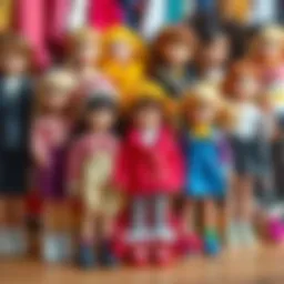 Colorful assortment of doll outfits showcasing various styles and fabrics