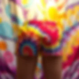 Vibrant tie dye workout shorts showcased against a colorful backdrop