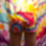 Vibrant Tie Dye Workout Shorts Vibrant tie dye workout shorts showcased against a colorful backdrop