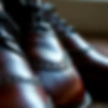 Close-up of intricate wingtip detailing on leather shoes