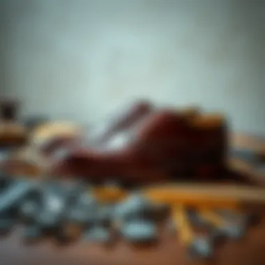 Various materials used in the construction of wingtip oxford shoes