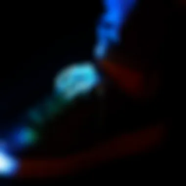 Illuminating Stains on Footwear Black light flashlight illuminating a shoe