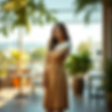 Casual Two-Piece Look Casual two-piece top and skirt combination in a relaxed setting