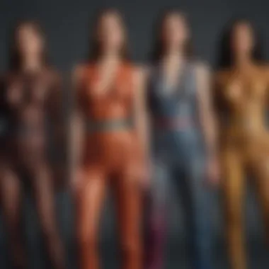 Diverse Colors and Patterns of Mesh Jumpsuits An array of mesh jumpsuits in various colors and patterns.