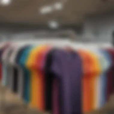 Diverse Collection of Plus Size Cap Sleeve T-Shirts A collection of plus size cap sleeve t-shirts displayed on a rack, showcasing various colors and styles.