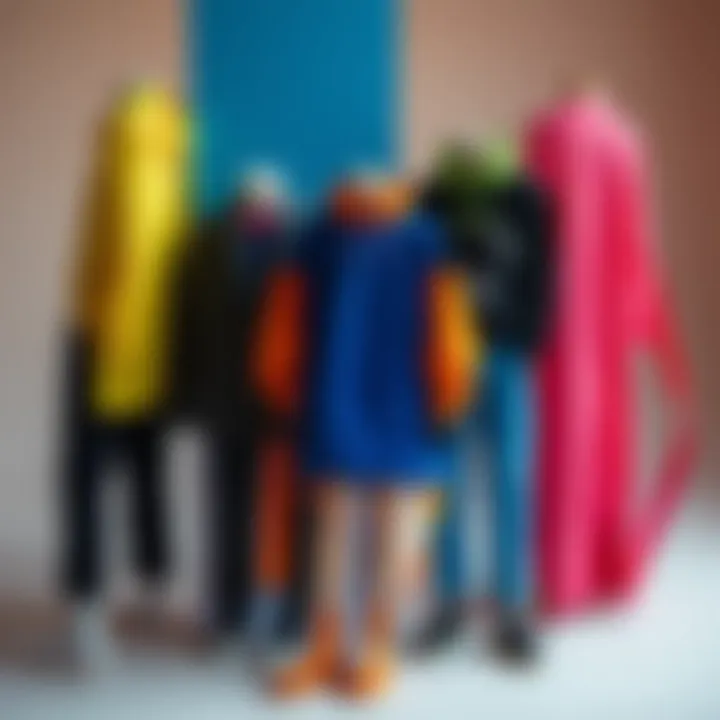 Bold Colors in Contemporary Fashion An artistic display of clothing pieces in bold colors against a neutral background