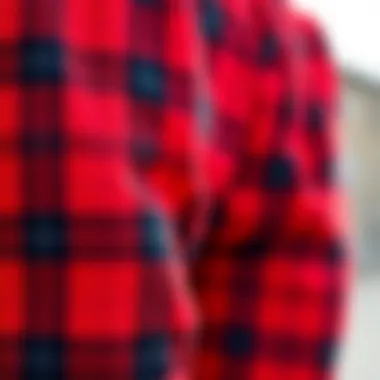 Texture Detail of Red Plaid Fabric Close-up of the fabric texture of red plaid pants