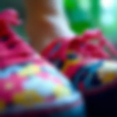 Eco-Friendly Materials in Footwear A close-up view of vibrant, eco-friendly materials used in summer footwear
