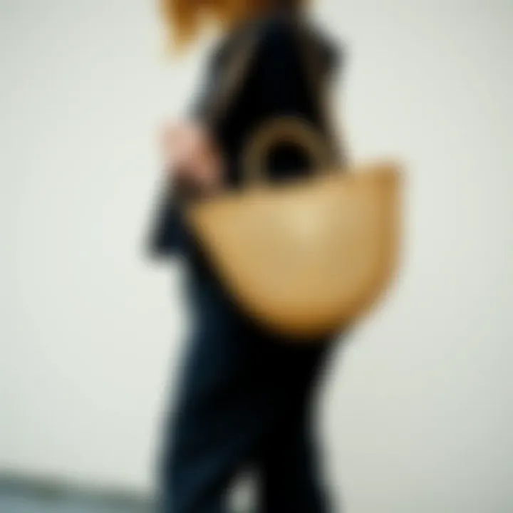 Straw Handbag Enhancing Casual Fashion A fashion-forward individual showcasing a straw handbag with a casual outfit