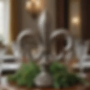 Exquisite Centerpiece Featuring Fleur de Lis Elegant fleur de lis centerpiece on a dining table
