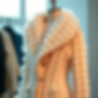 Chic Fashion Statement: Fuzzy White Yarn in Design Stylish garment made from fuzzy white yarn displayed on a mannequin
