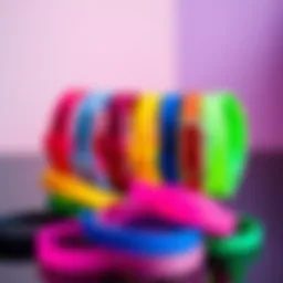 Colorful pop wristbands displayed in an artistic arrangement