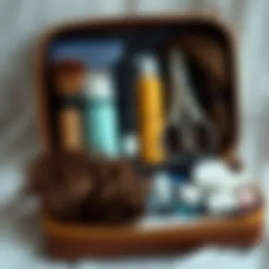 Essential Maintenance Tools for Hairpieces A well-organized maintenance kit for hairpieces, highlighting care essentials.