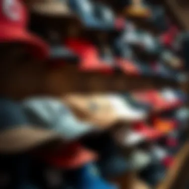 Expertly Arranged Cap Display Close-up of a well-arranged cap display