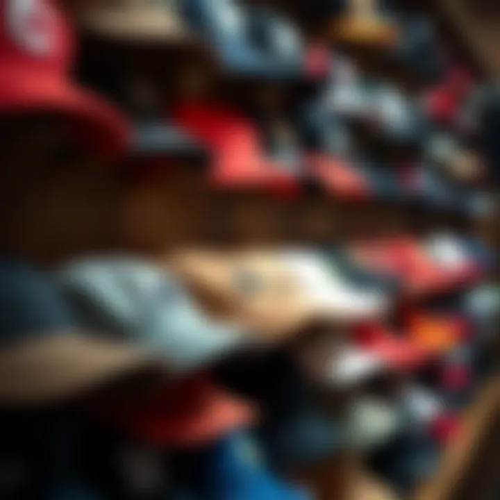 Expertly Arranged Cap Display Close-up of a well-arranged cap display