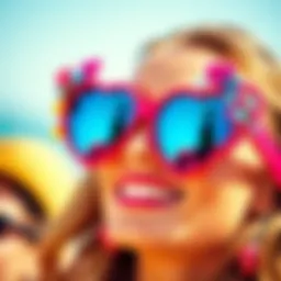 Heart-shaped sunglasses adorned with colorful decorations