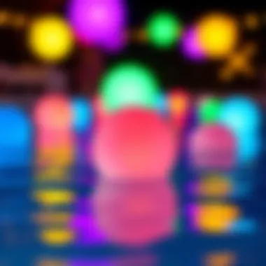 Colorful LED Floating Orbs Colorful LED floating orbs enhancing a festive pool atmosphere