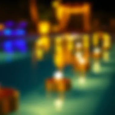 Solar-Powered Floating Lights Solar-powered floating lights adding ambiance to a serene pool