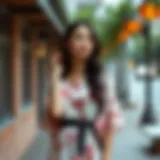 Elegant casual dress with sleeves showcasing floral patterns