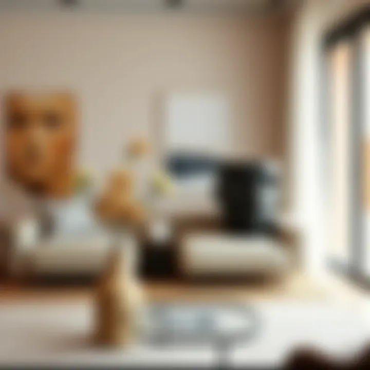 A beautifully arranged living space featuring half face vases as focal decor pieces