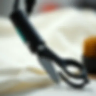 Precision Cutting with Electric Scissors Close-up view of electric scissors designed for fabric cutting