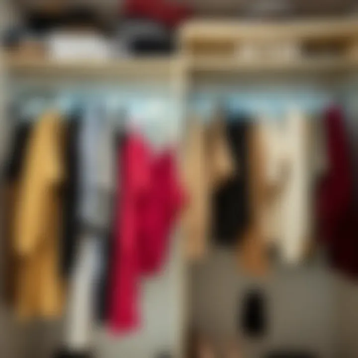 Before and after images of a wardrobe transformed through organization and efficiency.