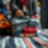 Demonstration of roll-up compression bags filled with clothing