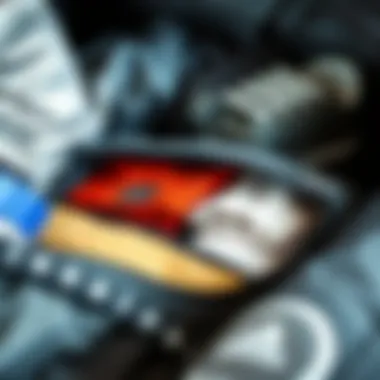 Close-up of organized travel items using compression bags