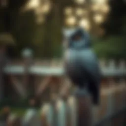Rustic metal owl perched on a fence