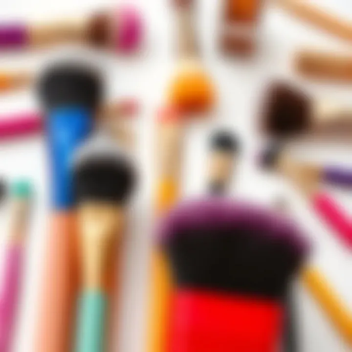 Aesthetic layout of various mini makeup brushes with vibrant colors