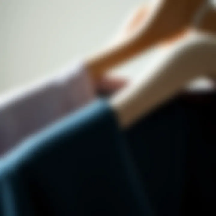 Close-up of a velvet hanger holding a delicate garment, highlighting fabric care