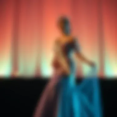 Showcasing Elegance on Stage Model displaying a stunning modest gown on stage
