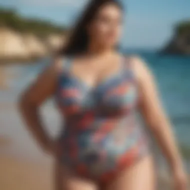 Elegant Patterns in Modest Plus Size Swimwear Elegant modest plus size bathing suit with vibrant patterns