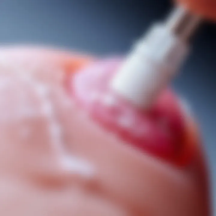 Close-up of shimmer powder being applied to a nail surface