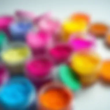 Vibrant Shimmer Powder Collection Colorful array of nail shimmer powders in various containers