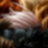 A close-up of natural hairpieces showcasing different textures and colors.