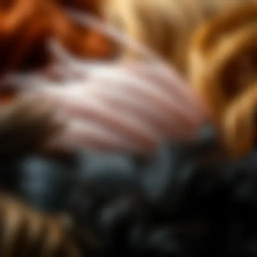 A close-up of natural hairpieces showcasing different textures and colors.